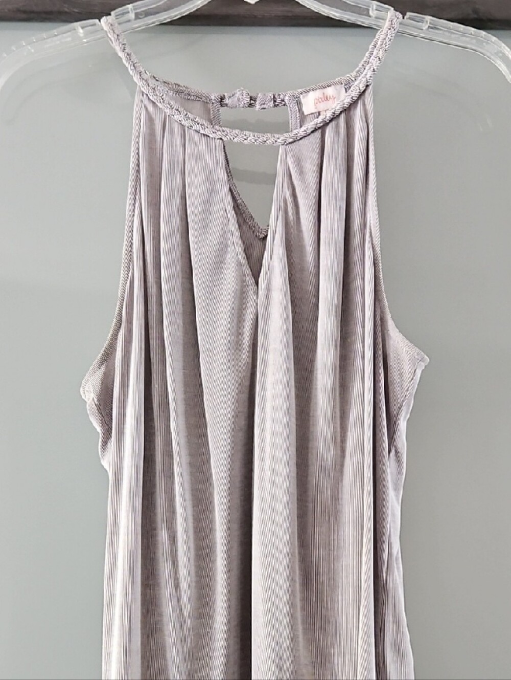 Pixley Light Gray Braided-Neck Sleeveless Top Size Large